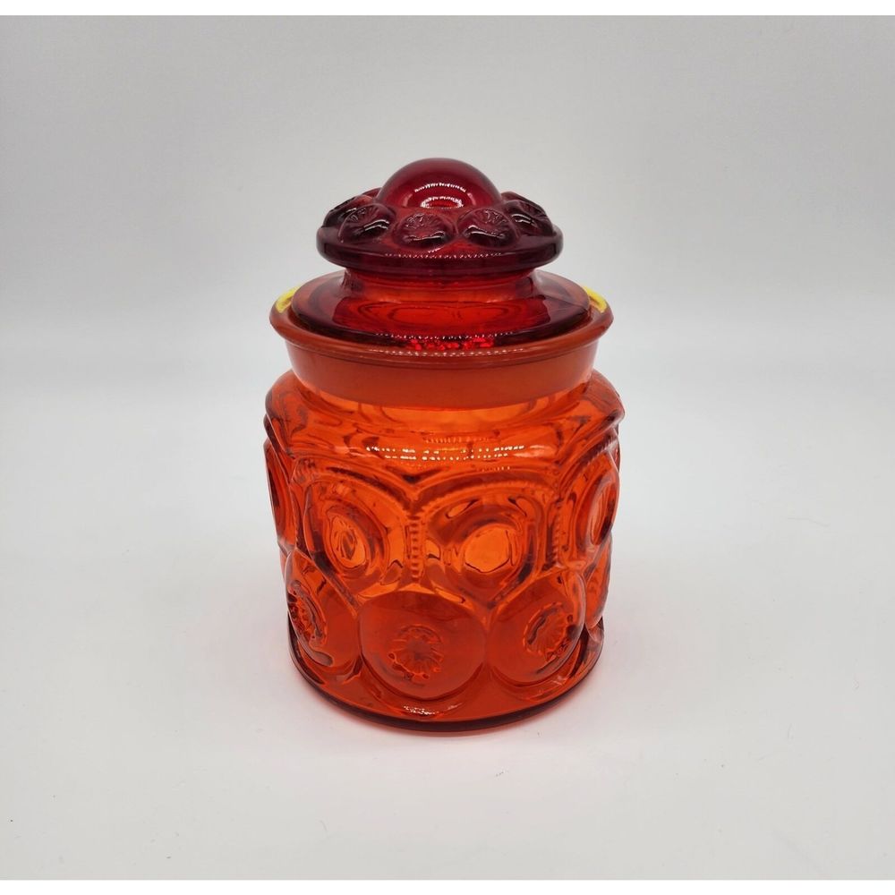Vintage LE Smith Medium Red/ Amberina Moon and Stars Canister